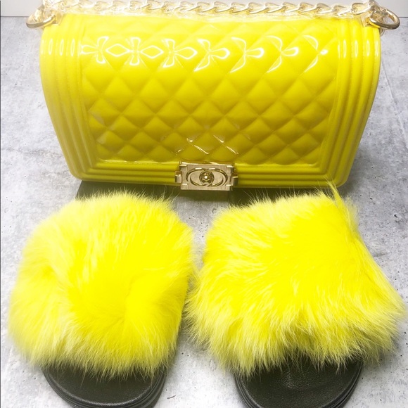 Handbags - SOLD-Matching Jelly Purse Bag Faux Fur Slides Sz 8